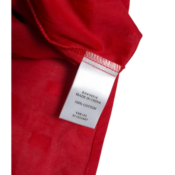 Coldwater Creek Red 100% Cotton Jacquard Sheer Top/ Blouse SZ L NEW - Picture 5 of 6